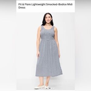 Old Navy Blue and White Smocked Midi Dress